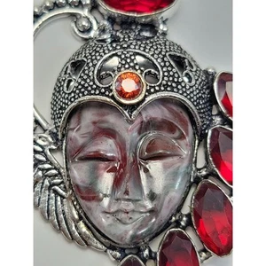Elegant Sterling Silver Bali Goddess Pendant with Garnet and Citrine Accents - Picture 1 of 9