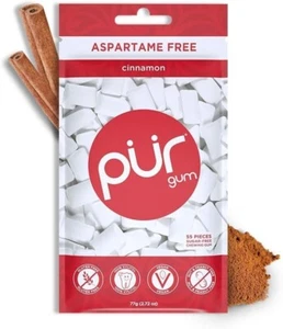 PUR 100% Xylitol Chewing Gum, Sugarless Cinnamon Flavour Sugar Free No Aspartame - Picture 1 of 4