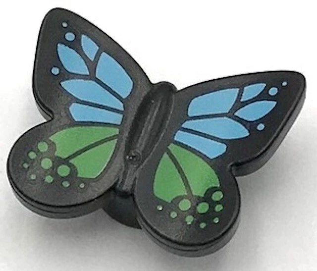 Lego New Black Butterfly w/ Stud Holder Medium Azure and Bright Green Wings - Image 1 of 1