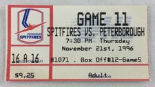 OHL 1996 11/21 Peterborough Petes at Windsor Spitfires Hockey Ticket