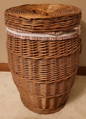 Большая плетеная корзина для белья 23 x 14 дюймов корзина корзина с тканевыми сумками и крышкой - Изображение 1 из 4