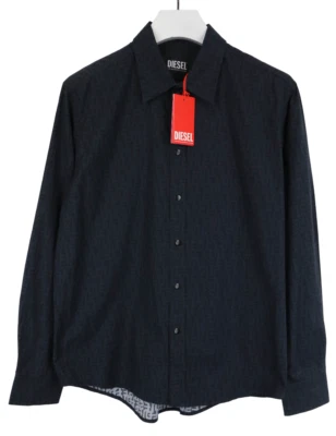 DIESEL S-Umbe-Mon Shirt Men's (UK) 48 Monogram Black Spread Collar Long Sleeve - Image 1 of 4