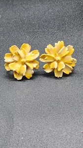 Les Bernard Ohrringe Blumen Gelbgold Clip On Signiert Vintage - Bild 1 von 6