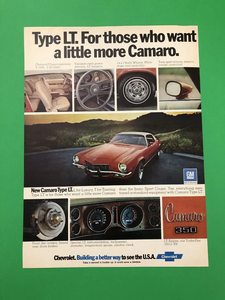 CHEVY CAMARO TYPE LT ORIGINAL VINTAGE PRINT AD ADVERTISEMENT - Image 1 of 1