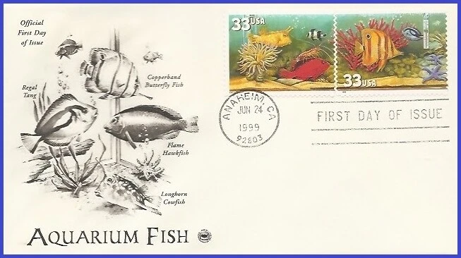 USA4 #3317 U/A PCS ARTCRAFT FDC STR2  Yellow Fish Red Fish Cleaner Shripm - Image 1 of 1