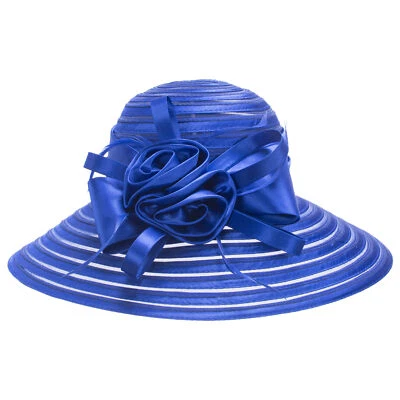 A214 Mujeres Iglesia Boda Kentucky Derby Cinta de Satén Pluma Floral Sombreros para el Sol  Foto 1 de 4