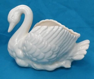 Vintage Porcelain White Swan Planter Trinket Dish - Picture 1 of 7
