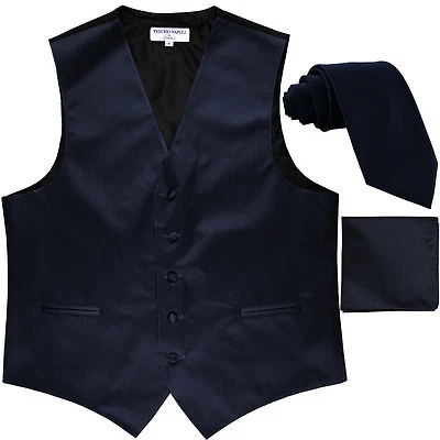 New Men's navy blue formal vest Tuxedo Waistcoat_2.5" necktie & hankie wedding - Image 1 of 4