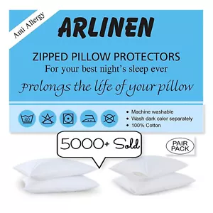Pillow Protectors 100%Cotton Zipped Anti Allergenic Soft Pillow Cases in 74x48cm - Picture 1 of 4