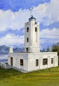 Tarjetas de notas de acuarela de Five Finger Islands Lighthouse Alaska pasaje interior - Imagen 1 de 2