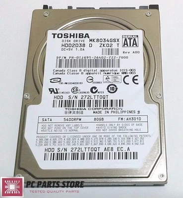 Toshiba 80GB 2.5" MK8034GSX HDD2D38 D ZK02 T G5B001590000-A PCB PARTS REPAIR  - Image 1 of 4