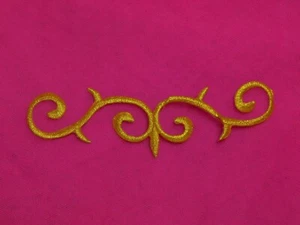 Gold Embroidered Iron On Applique Scroll  Motif Patch Small 3.5" - Picture 1 of 1