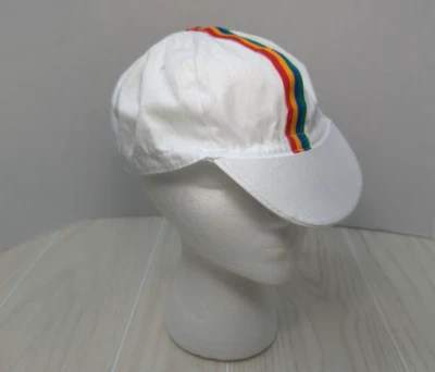 Vintage USA Olympics visor brim Cycling Hat Cap white rainbow Taiwan 6 7/8-7 3/8 - Image 1 of 4