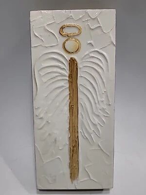 Placa de arte de ángel pintada a mano de madera texturizada y lacada estante cuidador vacaciones Foto 1 de 4
