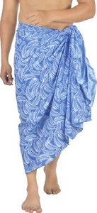 HAPPY BAY Men's Pareo Beach Wrap Bath Swim Sarong One Size Royal Leaves - Picture 1 of 3