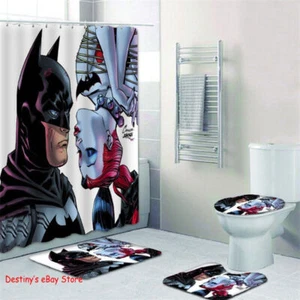Quinn Batman Bathroom Shower Curtain Non-Slip Foot Mat Toilet Lid Rug 1pc - Picture 1 of 8