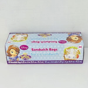Disney Sofia the First Plastic Sandwich 6.25 in X 6 in Resealable Bags 20 Count - Picture 1 of 9