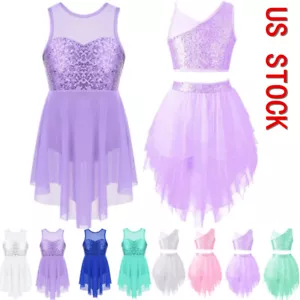 Costumi danza tutù balletto lirico ragazze paillettes crop top gonne a rete a strati - Foto 1 di 49