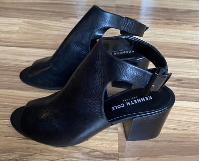 Kenneth Cole VAL Black Leather Slingback Peep Toe Buckles Heels  Ladies Sz 6 M - Image 1 of 4