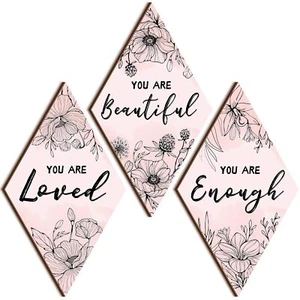 3PCS Rustic Flower Wooden Wall Decor with Quotes 12"x7" for Home Bedroom - Picture 1 of 7