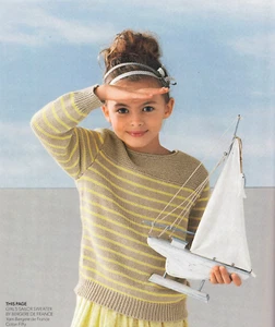KNITTING PATTERN CHILD SWEATER 4-10yrs STRIPED LONG-SLEEVE RIBBED KM M6A - Picture 1 of 1