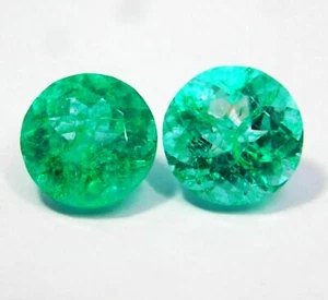 Natural Emerald 10- to 17 Ct Each Round Colombian Certified Pair Loose Gemstone - Picture 1 of 5