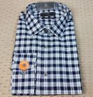 M&S Tailored Fit COTTON TWILL Long Sleeve SHIRT ~ Size 17" ~ NAVY  Check