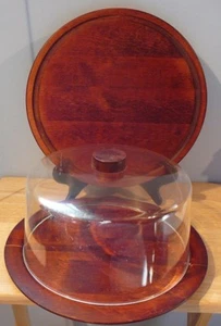 2 vintage Round Charcuterie Cheese Wood Trays Covered Cake Tray - Bild 1 von 10