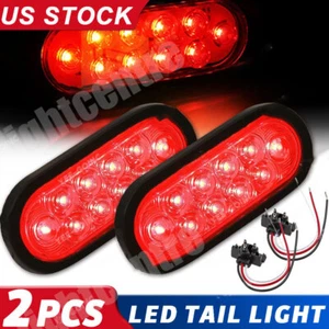 2Pcs Red 6" Oval 10LED Trailer Truck Backup Reverse Stop/Turn/Tail Brake Lights - Picture 1 of 9