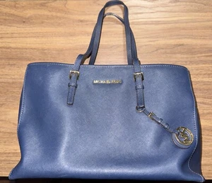 Bolso de Hombro de Viaje Grande MICHAEL KORS Jet Set Cuero Saffiano, Azul Marino - Imagen 1 de 11