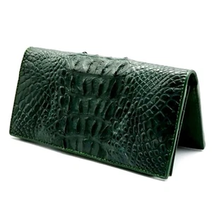 New Real Dark Green Croc Back Tail Leather Skin Unisex Long Bifold Wallet. - Picture 1 of 11