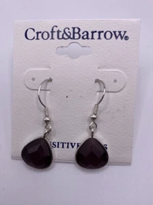 Croft & Barrow Purple Silvertone Dangle Hook Earrings New - Picture 1 of 3