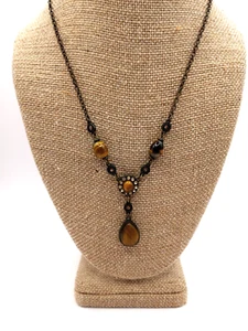 Beautiful Vintage Avon Tiger Eye Y-Drop Dainty with Rhinestones - Picture 1 of 13