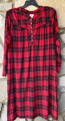 Aria Nightgown 2X 18/20W Red Black Plush Velour Buffalo Plaid Partial Button NEW - Image 1 of 4