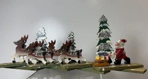 Vintage Weihnachten Holz Santa Schlitten Rentier Erweiterung Akkordeon Ornament Japan - Bild 1 von 12