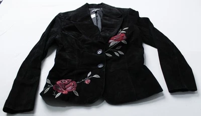 Classiques Entier Womens Petite Suede Rose Embroidery Jacket CD4 Black Size 10P  - Image 1 of 4