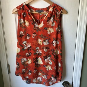 Fenn Wright Manson Studio Red Floral Sleeveless V-neck Top, Size Medium - Picture 1 of 5