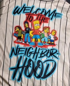 The Simpsons Bart Simpson Baseball Jersey Men 4XL Beige Stripe Button NWT - Picture 1 of 11