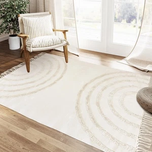 Boho Tufted Area Rug 4x6ft Handmade Cotton Washable Rug for Bedroom/Living Ro... - Picture 1 of 7