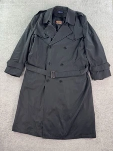 Chaps Ralph Lauren Trench Coat Mens 44 L Black Designer Lined Wool Overcoat - Picture 1 of 13