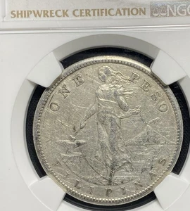 PHILLIPINES Manila Bay WWII SEA SALVAGED, WW2 Japan Shipwreck 1907 Peso Coin NGC - Picture 1 of 6