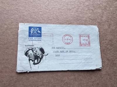 Kenya 1980 Meter Aerogram to India (02) +Meter Type#AA6 +PB#12 +Elephant Cachet - Image 1 of 2