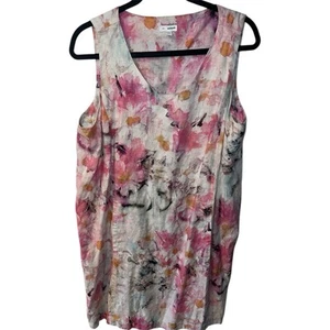 J. Jill Love Linen Dress Womens Petite Large water color floral coastal beachy - Picture 1 of 10