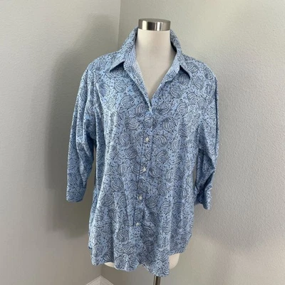 Blusa Chaps Mujer Plus 1X Azul Cachemira Sin Hierro Camisa Abotonada Manga 3/4 Foto 1 de 4