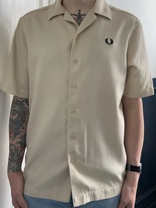 Fred Perry Pique Revere Shirt Beige Mens Medium - Picture 1 of 5