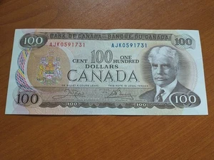Canada 100 Dollars 1975 ONE BILL FROM IMAGE Vintage Old Canadian Banknotes Circ - Picture 1 of 4