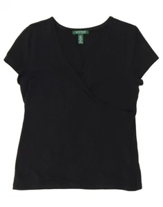 RALPH LAUREN Womens T-Shirt Top UK 14 Large Black Cotton GP12 - Picture 1 of 3
