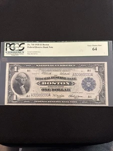 1918 $1 Boston Federal Reserve Bank Note Fr.710 Grade 64 Green Eagle - Picture 1 of 4