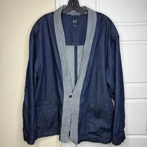 GAP Denim Kimono Cardigan Jacket Men’s Medium Button Close Asian Style Blue - Picture 1 of 7