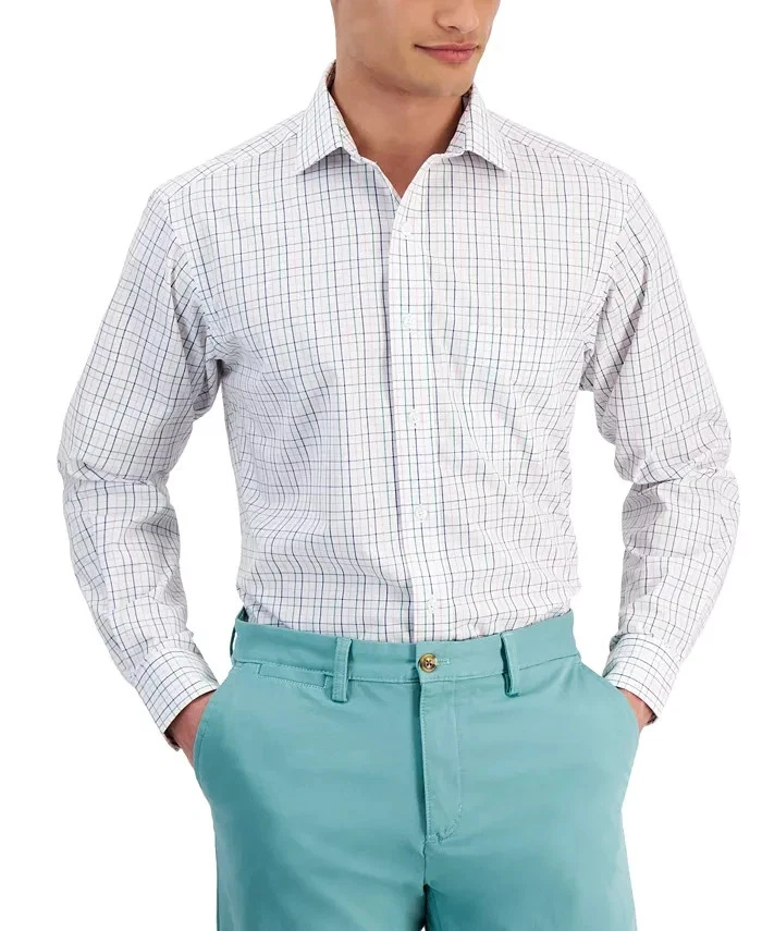 Camisa de vestir a cuadros Club Room ajuste regular Letto para hombre 18 34-35 verde/rosa L/S Foto 1 de 4